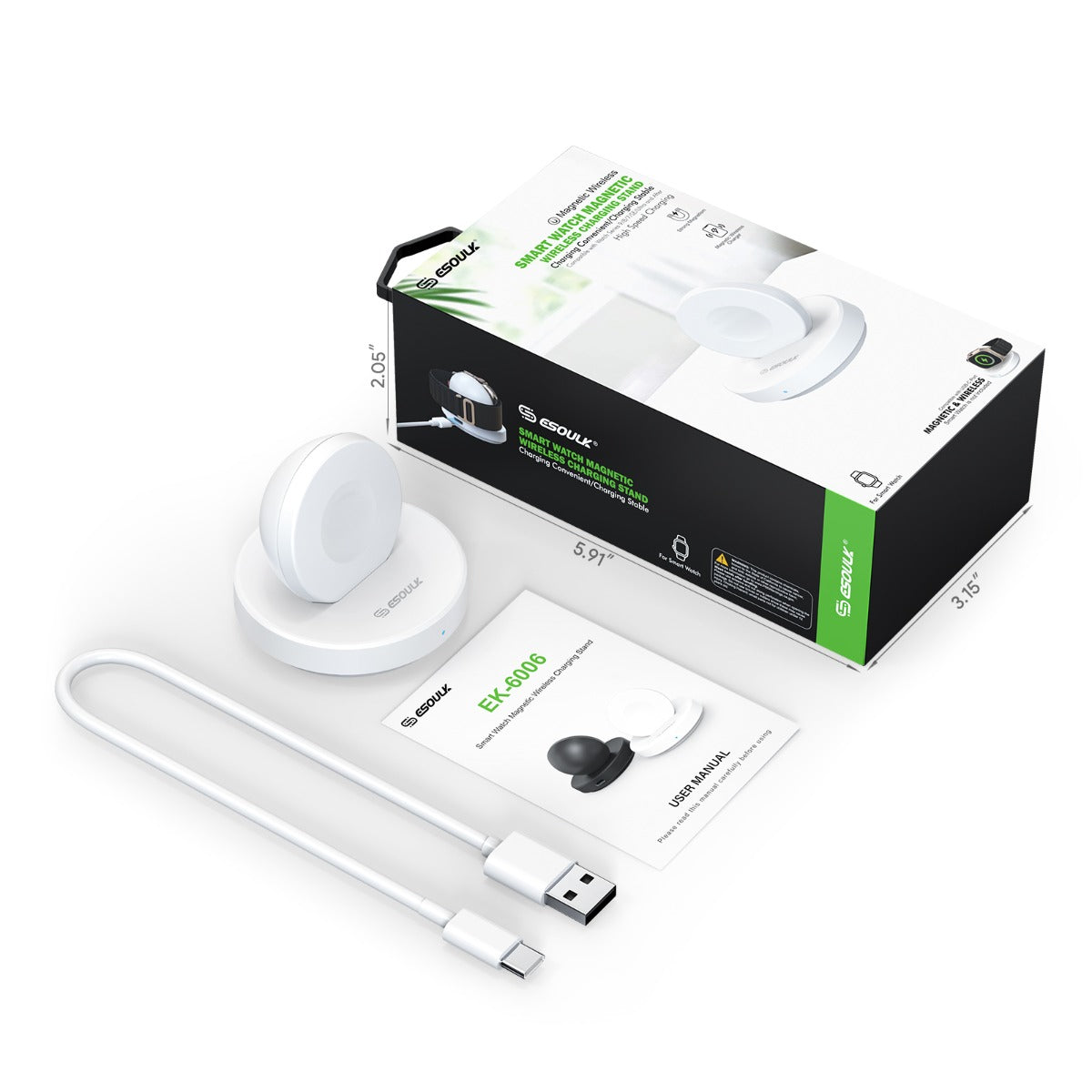 Esoulk Smart Watch Magnetic Wireless Charging Stand — White, 3W