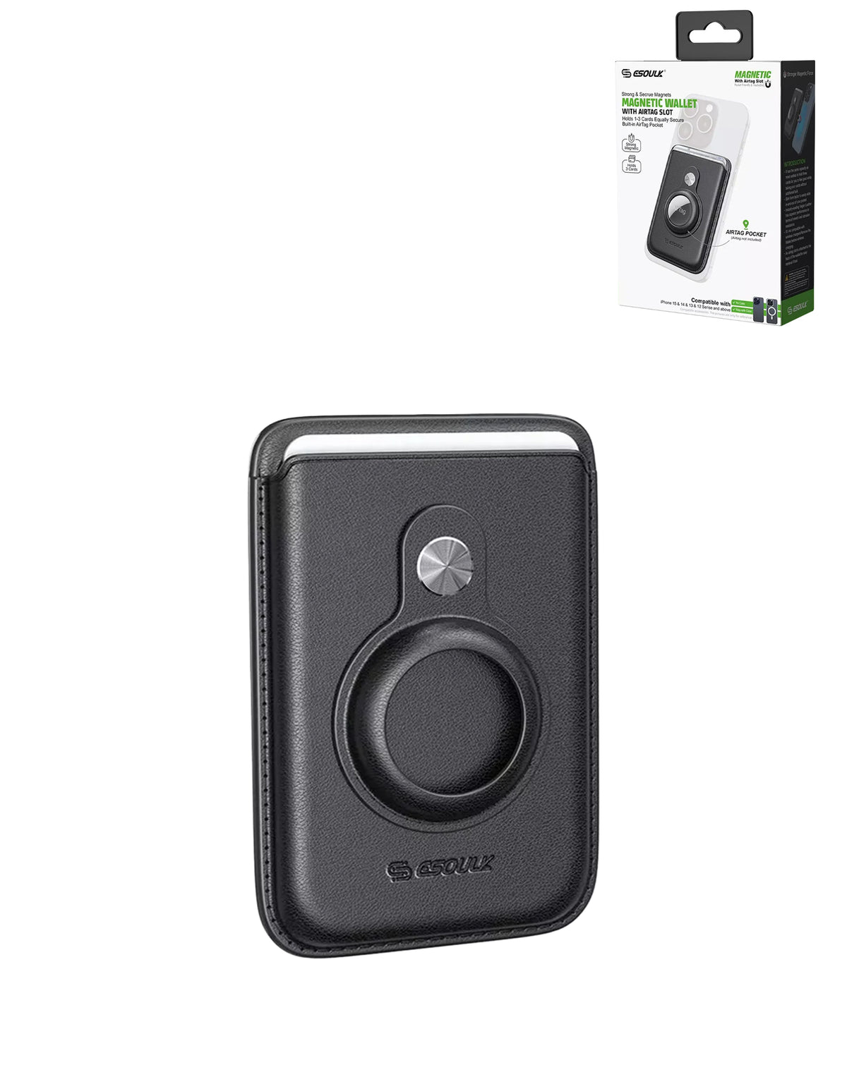 Esoulk Magnetic Wallet with Airtag Slot — Black
