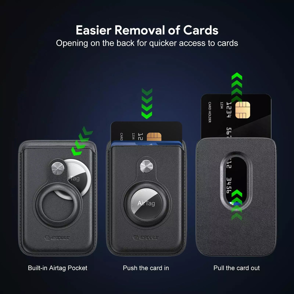 Esoulk Magnetic Wallet with Airtag Slot — Black