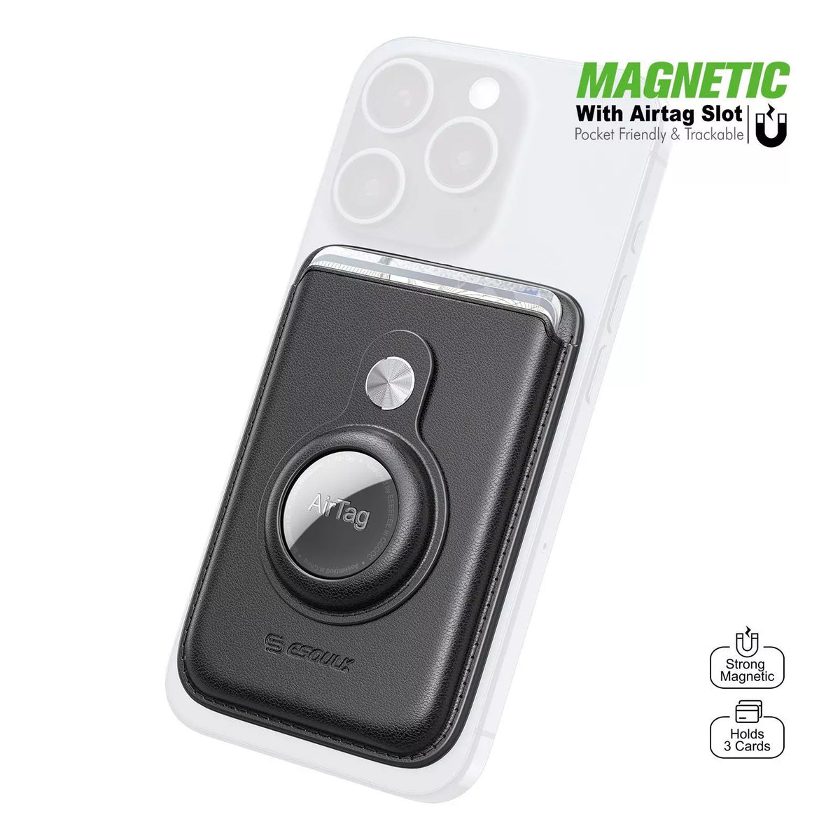 Esoulk Magnetic Wallet with Airtag Slot — Black