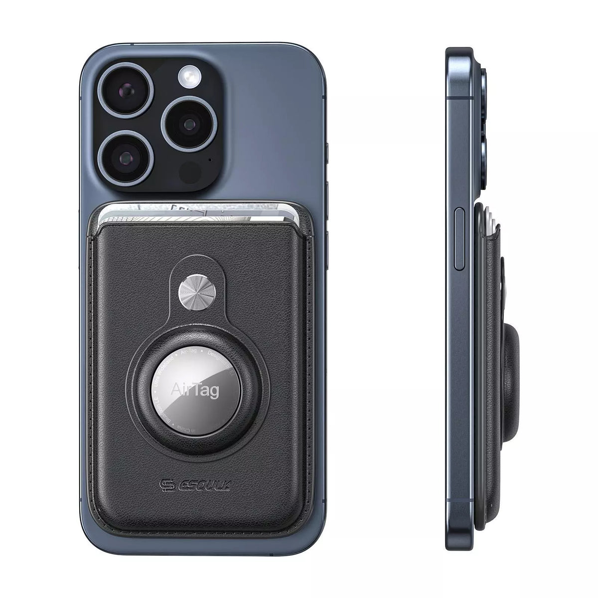 Esoulk Magnetic Wallet with Airtag Slot — Black