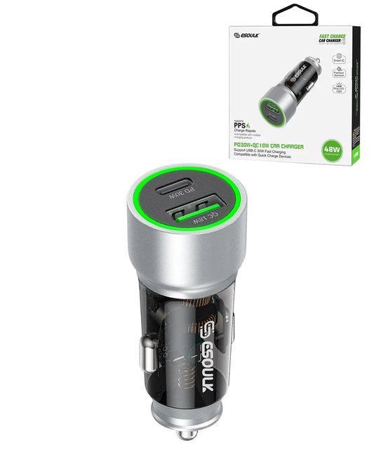 Esoulk PD QC USB A+c Car Charger — Silver, 48W