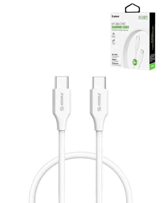 Esoulk C-C Fast Charging Cable — White, 5ft, 60W