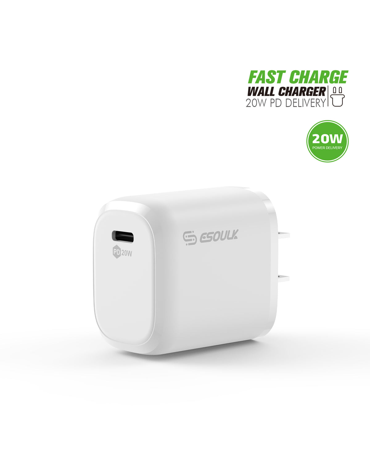 Esoulk USB-C Wall Adapter — 20W, White