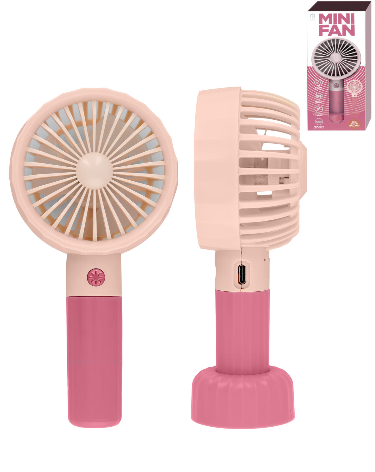 Pomgear Mini Fan with Desk Stand — Pink