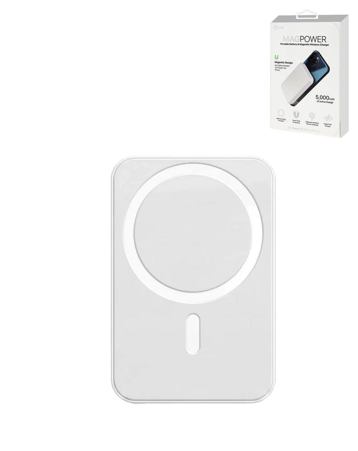 Pomgear MagPower Portable Magnetic Wireless Power Bank — White, 5000mAh