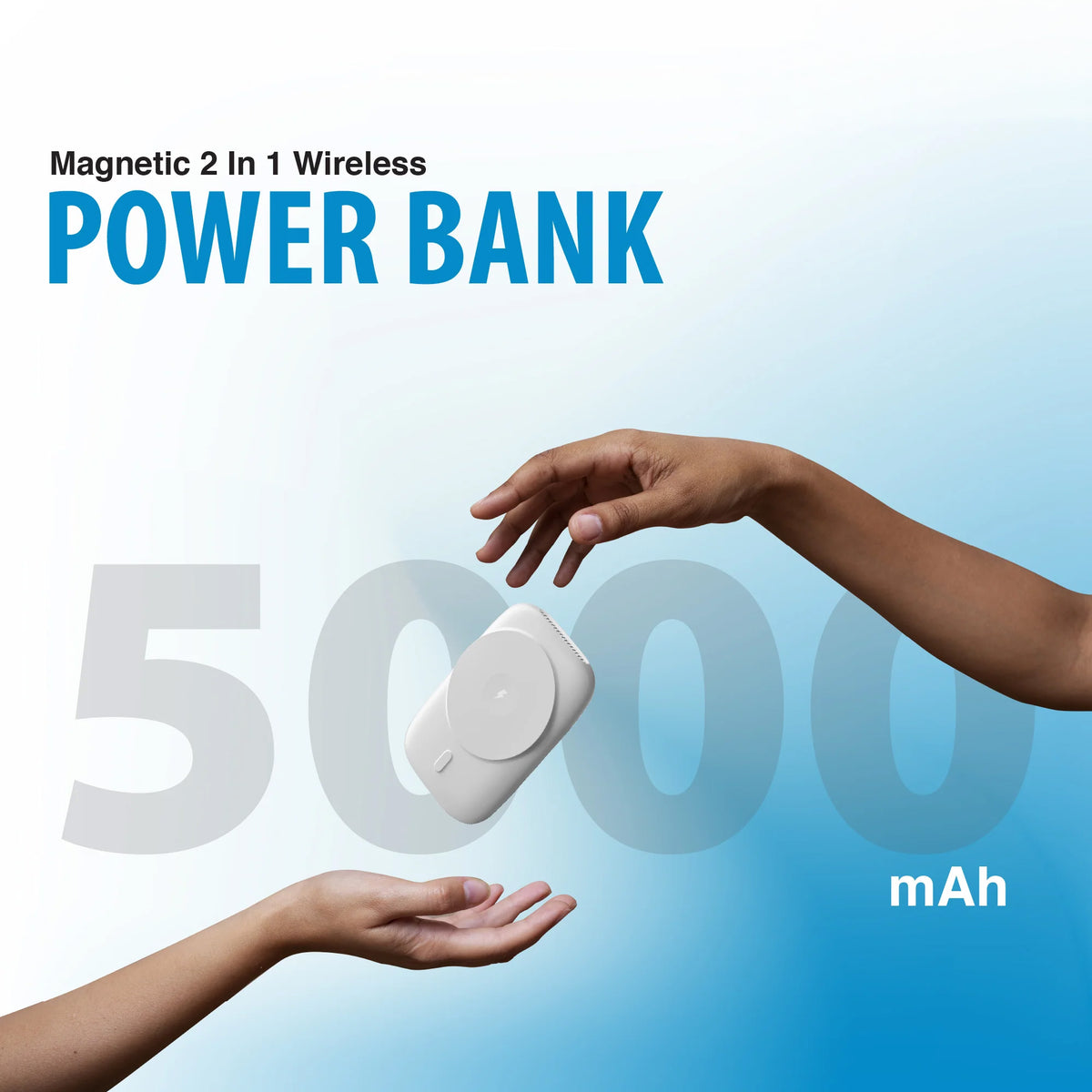 Pomgear MagPower Deluxe Portable Magnetic Wireless Power Bank — White, 5000mAh