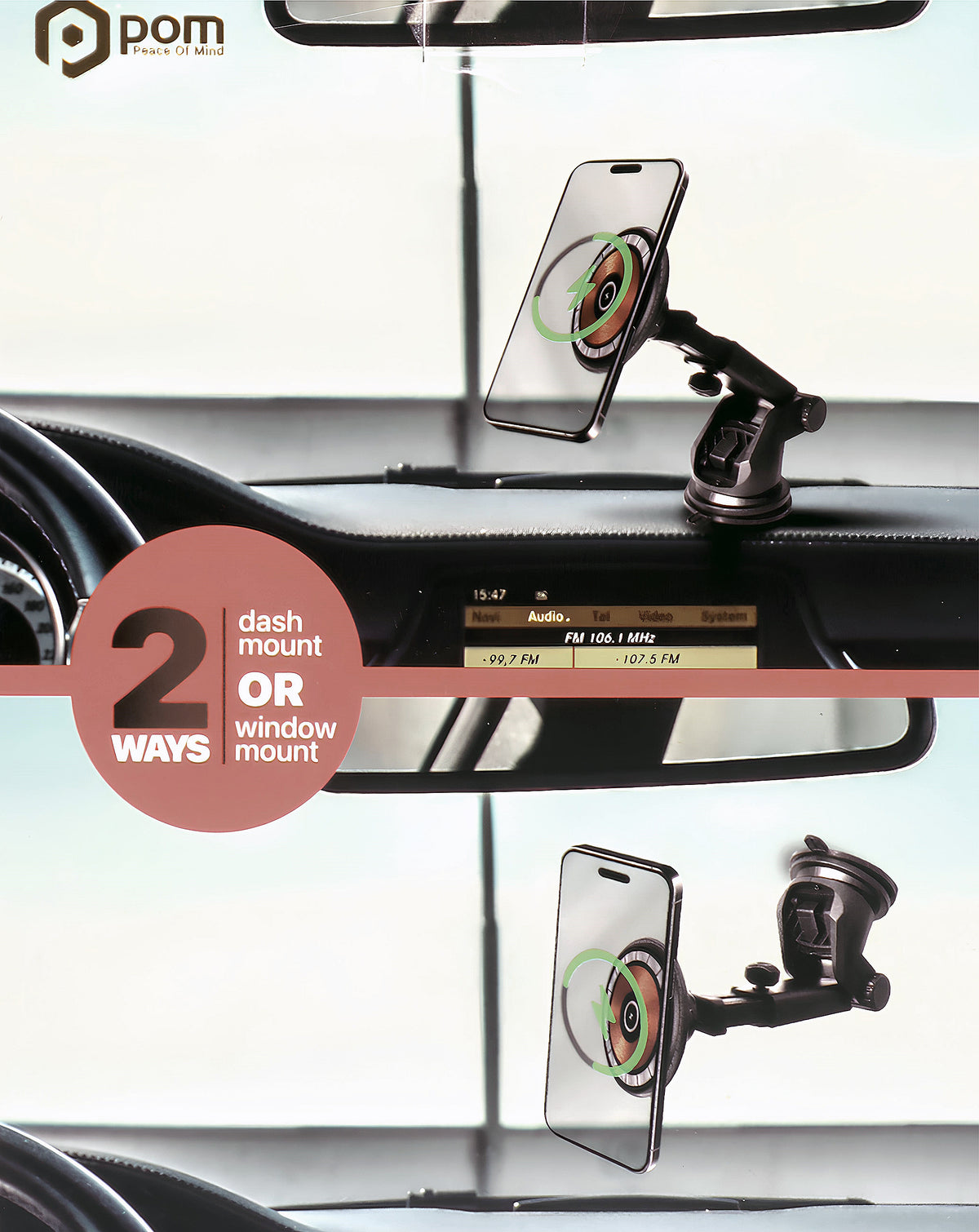 Pomgear Bronze-Coil MagSafe Extending Grip Mount with Suction Cup — 15W