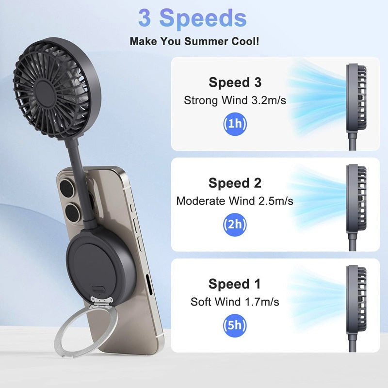 Pomgear Aero Mate Bendable Magnetic Portable Fan with Magnetic Phone Stand — Black