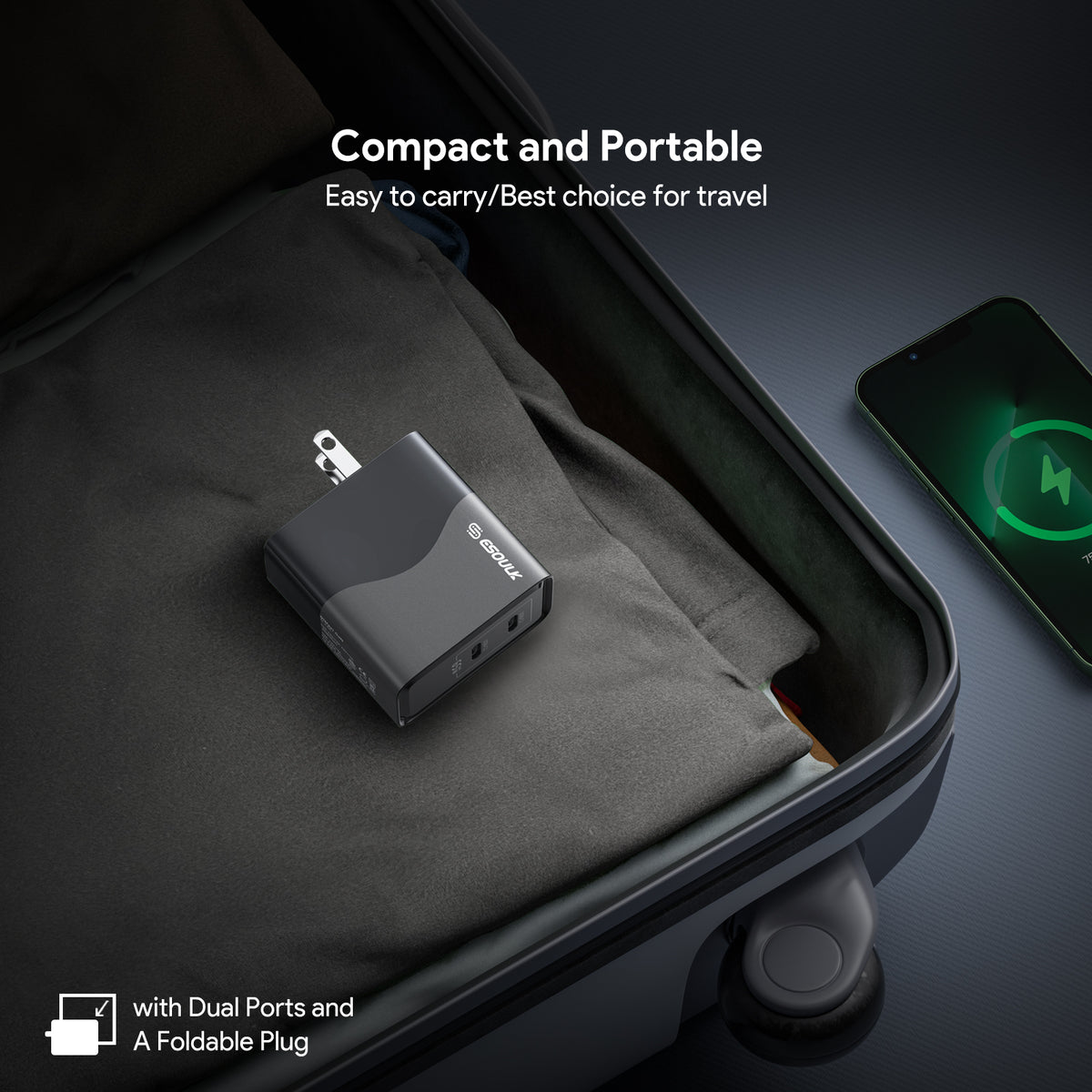 Esoulk EK2005 Dual USB-C Wall Charging Plug — Black, 65W