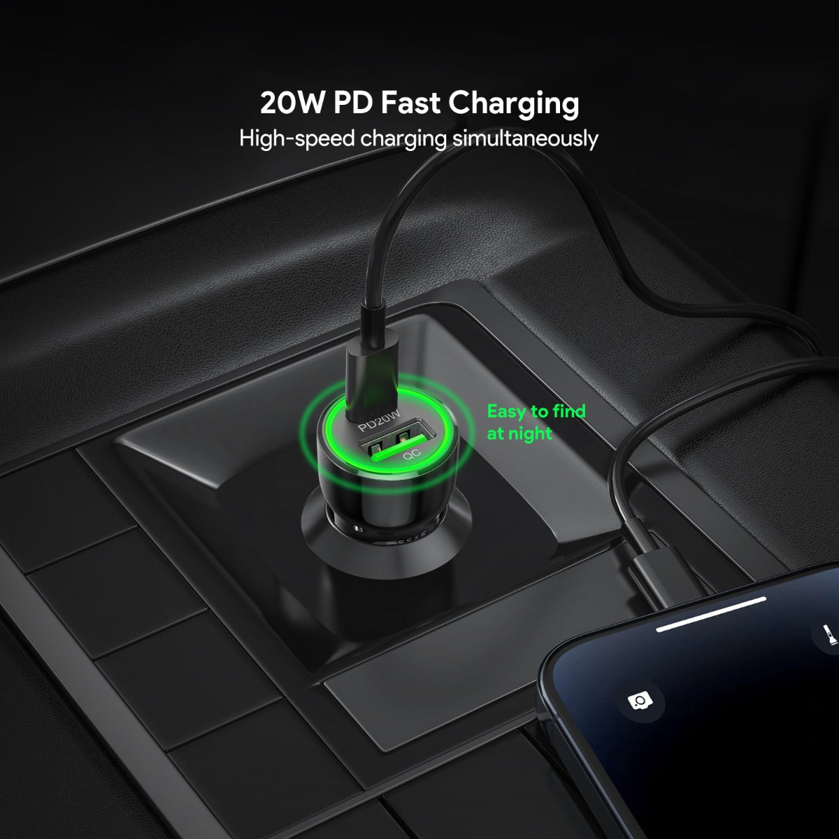 Esoulk PD & QC USB A+c Car Charger — Black, 20W, Pack of 12