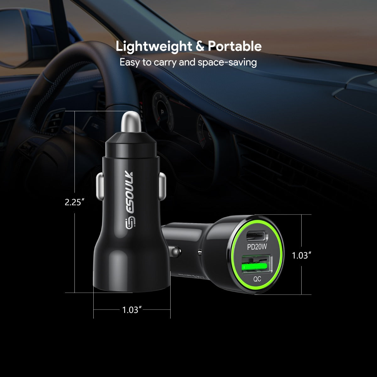 Esoulk PD & QC USB A+c Car Charger — Black, 20W, Pack of 12