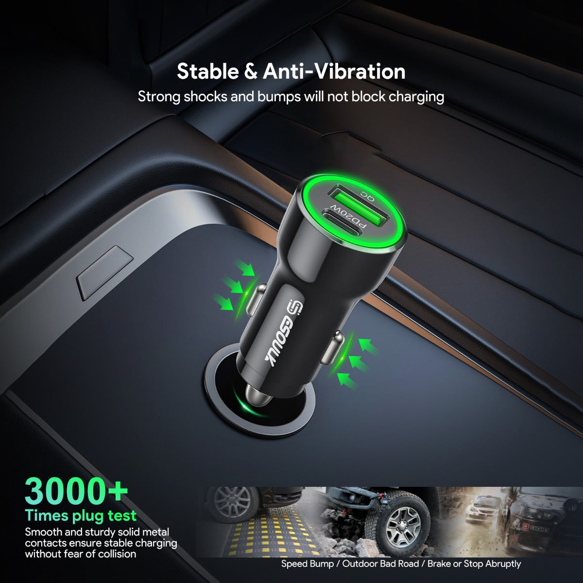 Esoulk PD & QC USB A+c Car Charger — Black, 20W, Pack of 12
