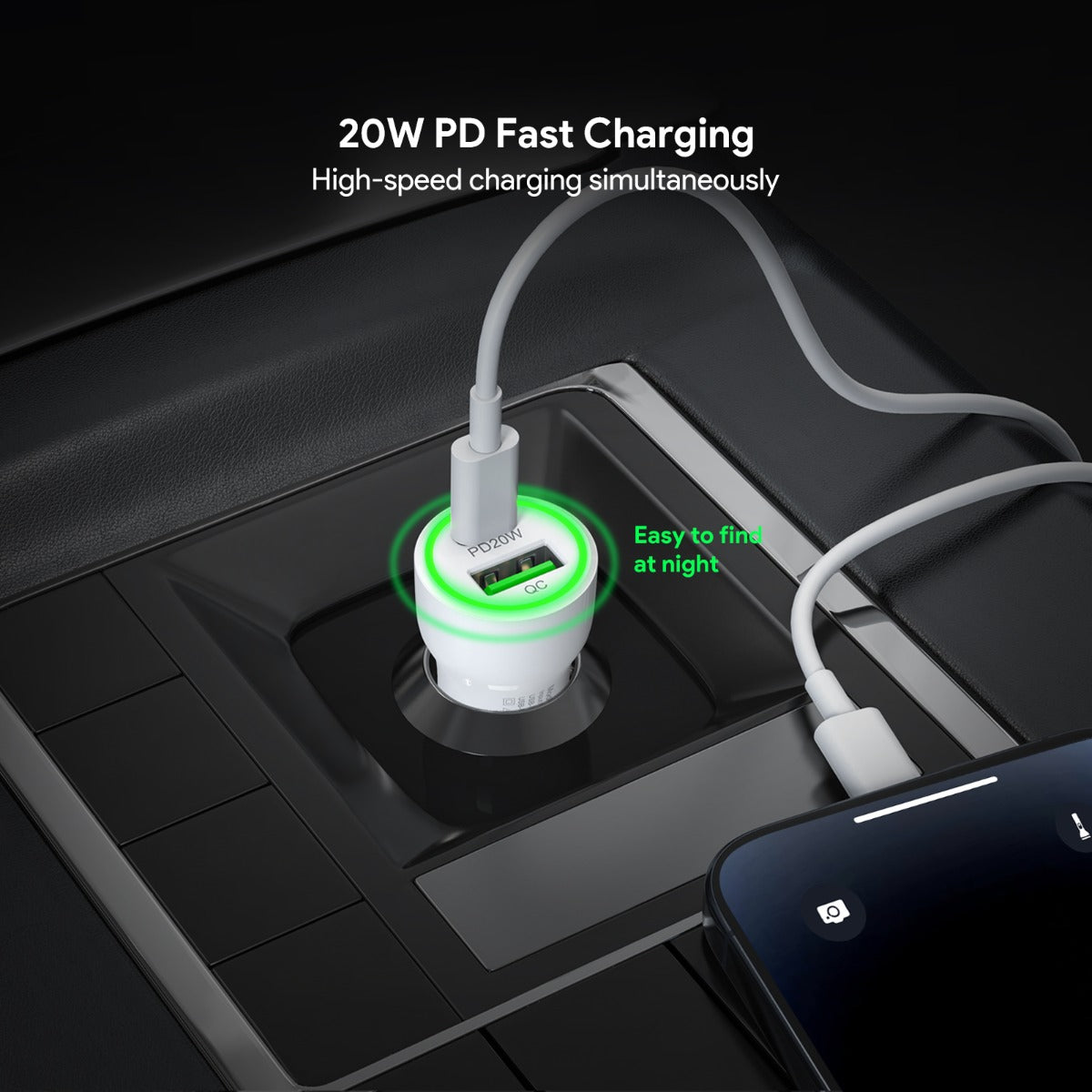 Esoulk PD & QC USB A+c Car Charger — White, 20W, Pack of 12