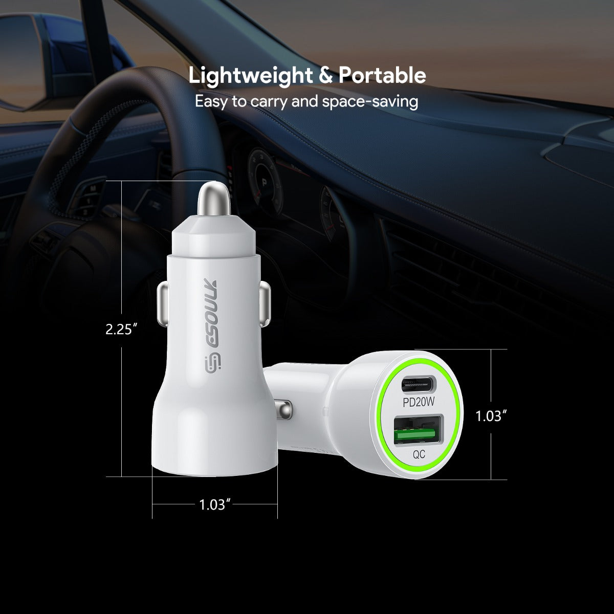 Esoulk PD & QC USB A+c Car Charger — White, 20W, Pack of 12
