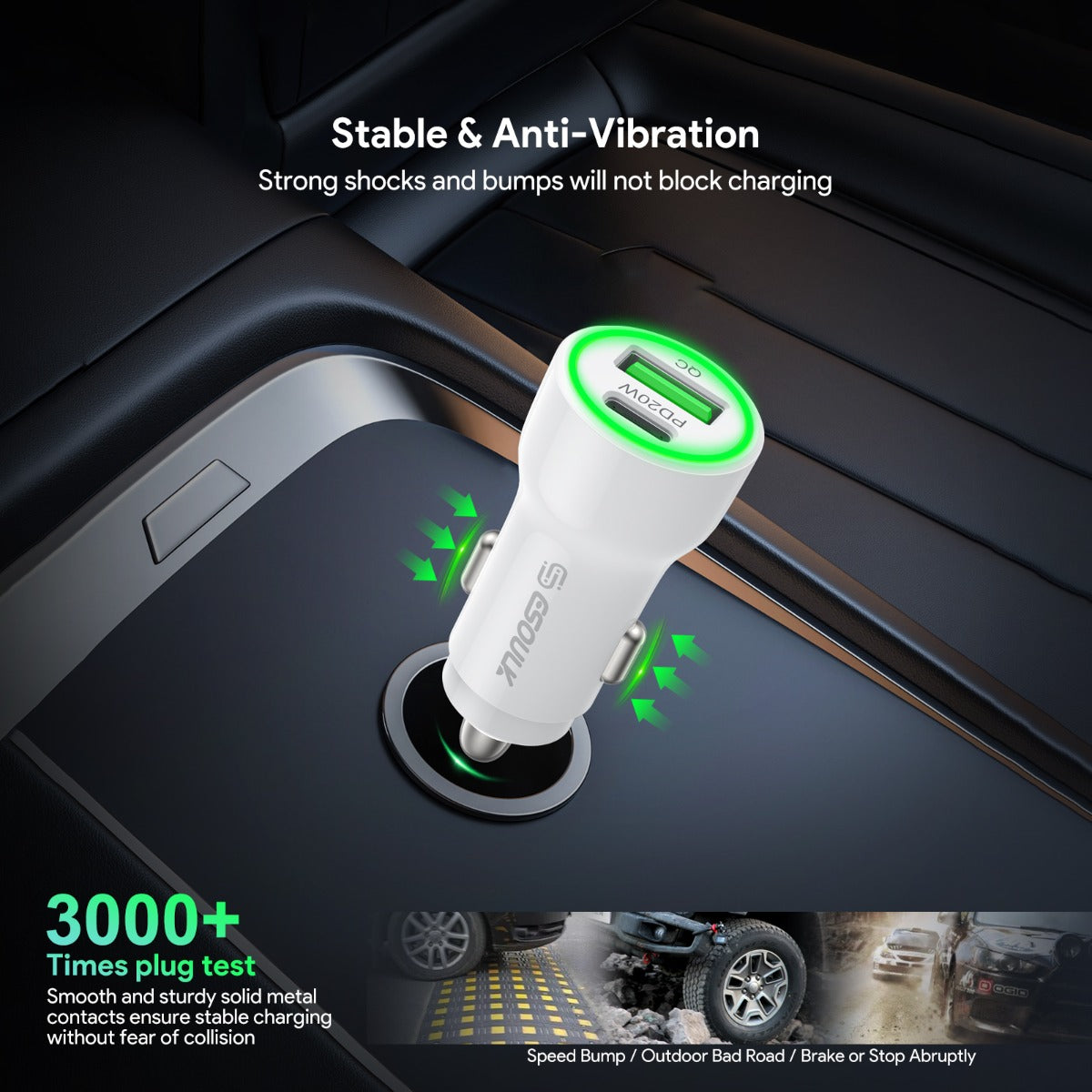 Esoulk PD & QC USB A+c Car Charger — White, 20W, Pack of 12