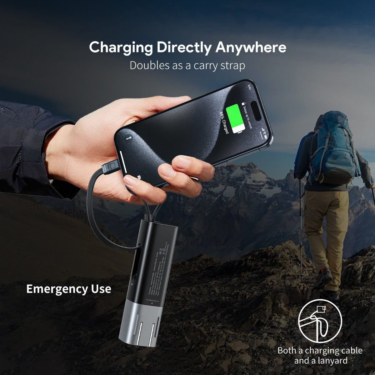 Esoulk Built-in USB-C Foldable AC Wall Plug Power Bank — Black, 5000 mAh / 20W