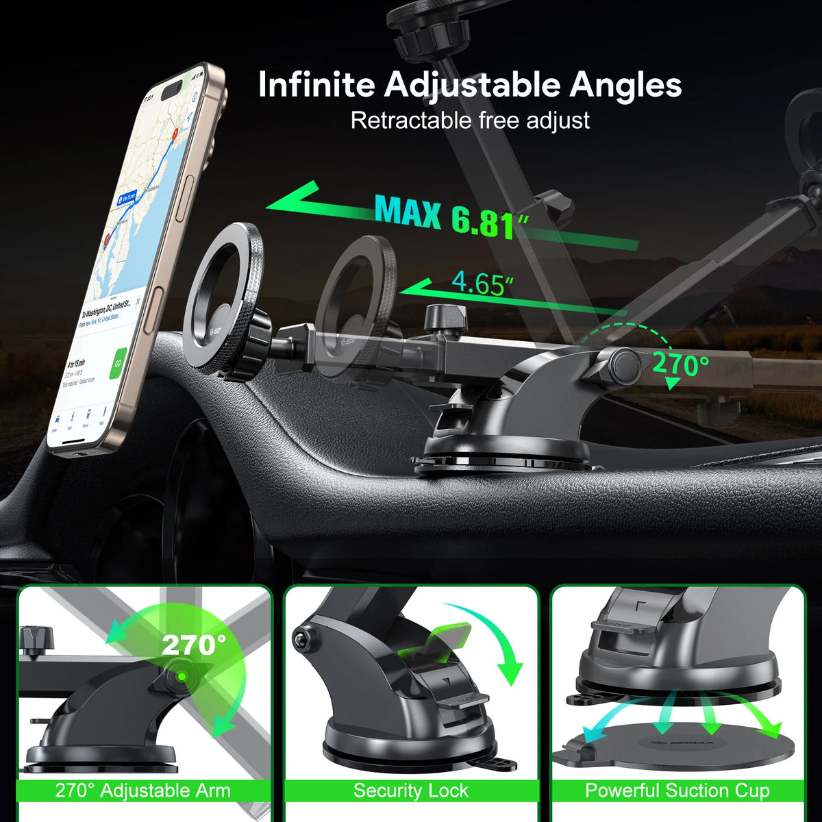 Esoulk 3009 Car Dashboard Magnetic Bracket Mount — Black