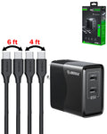 Esoulk EK2005 Dual USB-C Wall Charging Plug w/ 4ft & 6ft USB-C Cable — Black, 65W