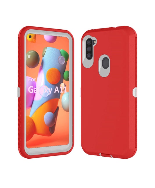 Heavy-Duty Shockproof Case for Galaxy A11 — Red & White