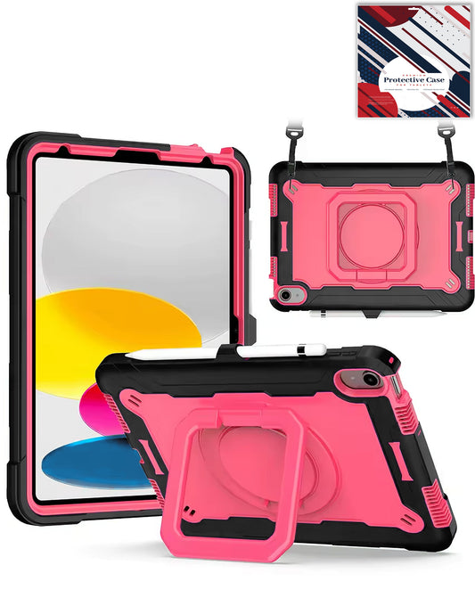 Kickstand Full-Body Case for iPad Air 11 2024 / 2025 / 2026 / Air 4 / Air 5 / Pro 11 (All Models) — Black & Hot Pink