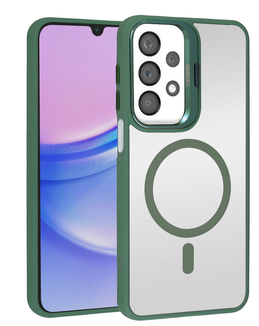 Magnetic Kickstand Crystal Clear Case for Galaxy A13 — Dark Green