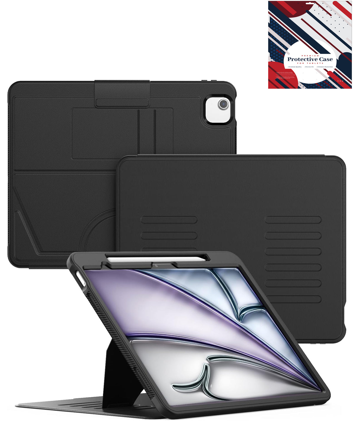 Magnetic Heavy-Duty Shockproof Kickstand Case for iPad Air 13 2024 / Pro 12.9 3rd / 4th / 5th / 6th — Black