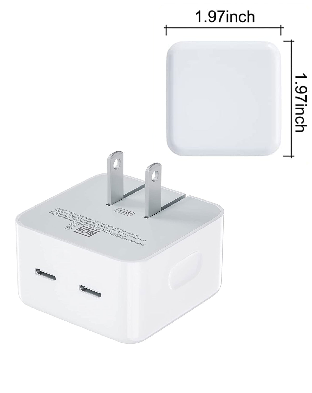 Dual USB-C Port Compact Power Adapter — White, 35W