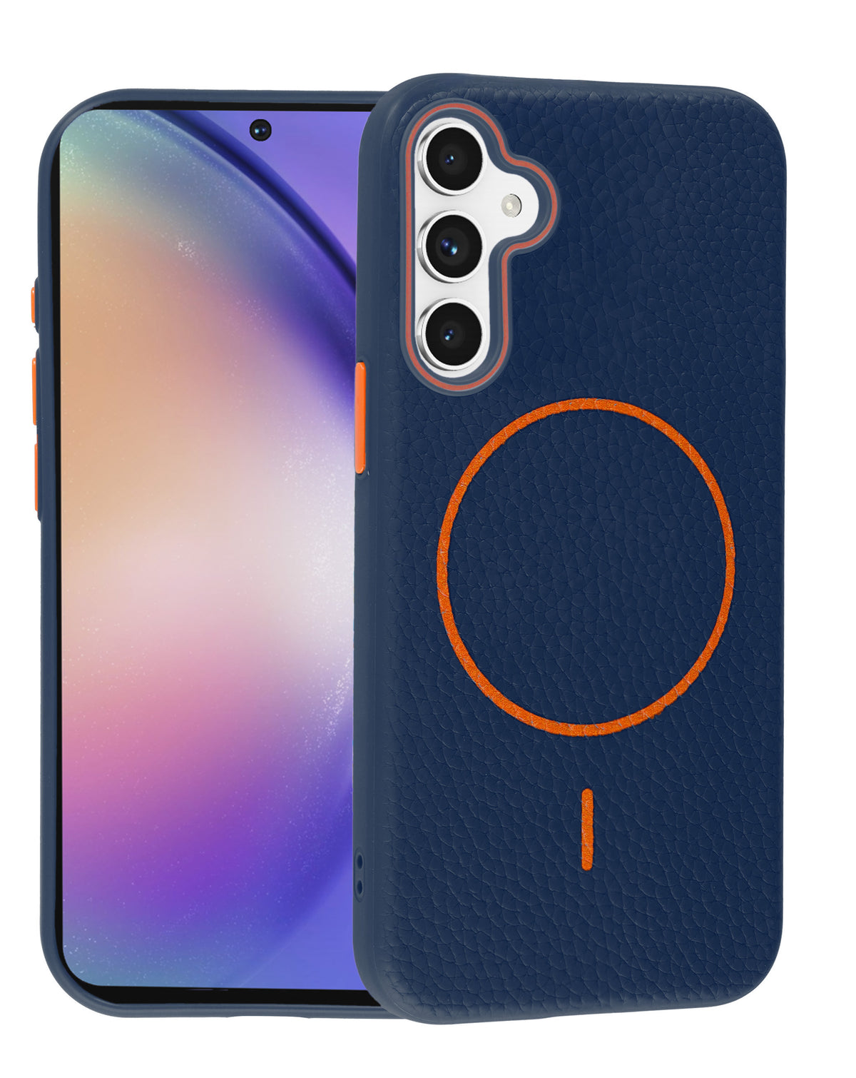 Magnetic Leather Case for Galaxy A54 — Wayne Blue & Orange