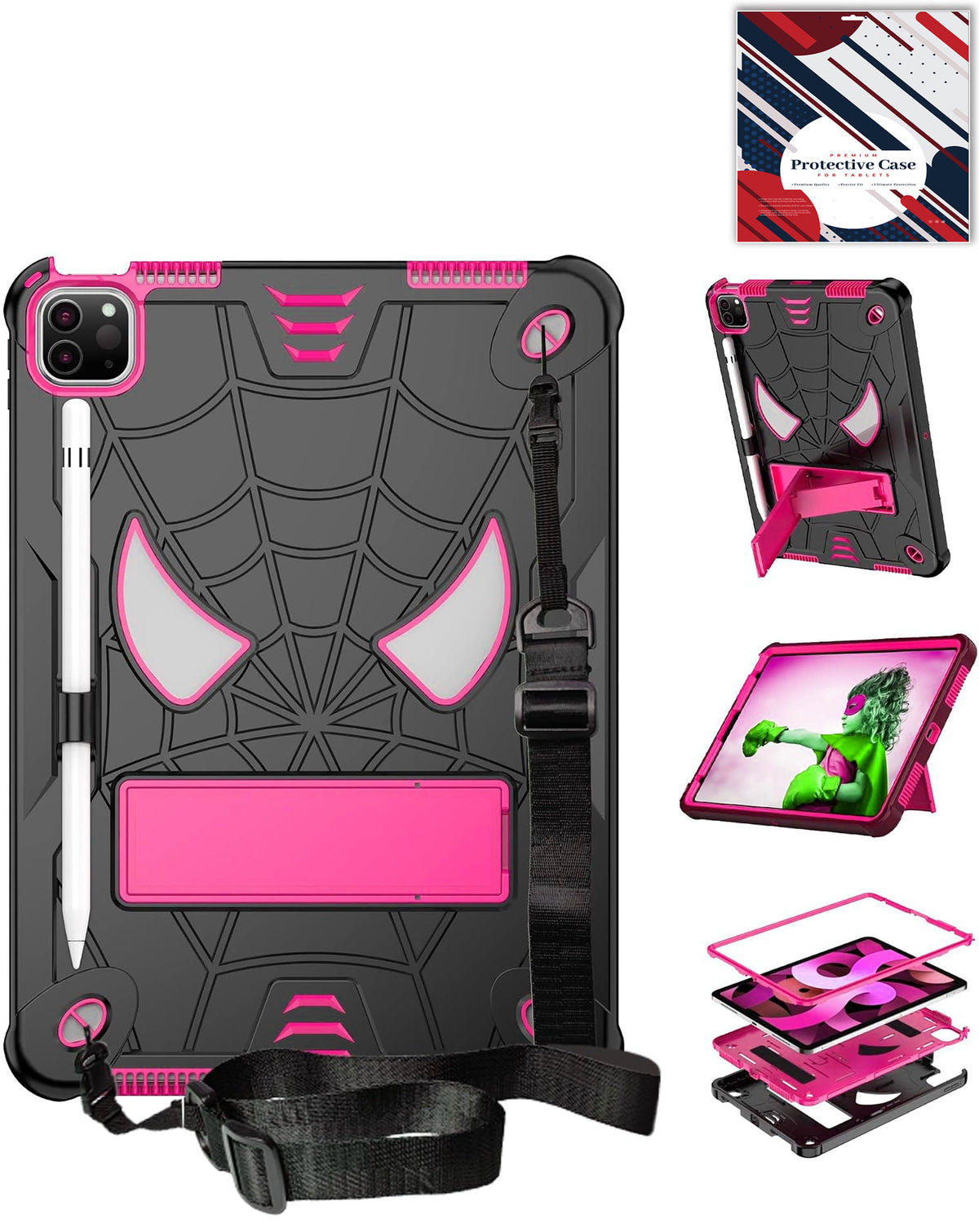 Heavy-Duty Shockproof Kickstand Case for iPad Air 4 / Air 5 / Pro 11 1st / 2nd / 3rd / 4th — Black & Pink