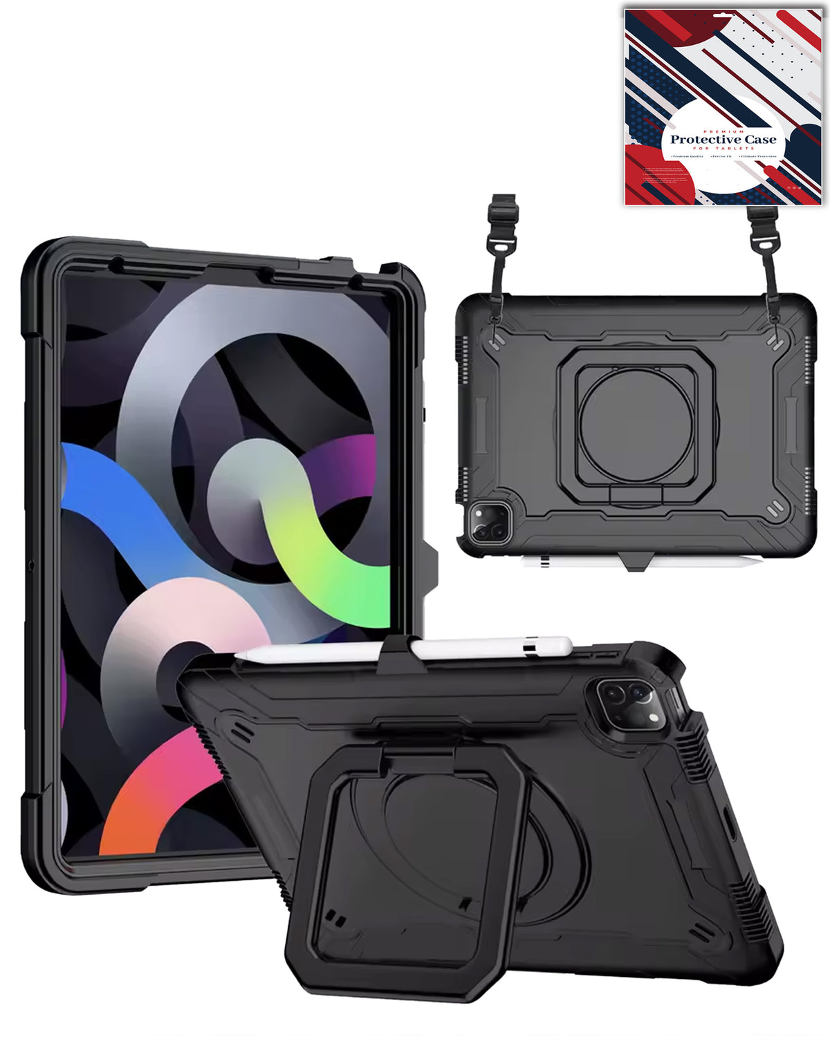 Kickstand Full-Body Case for iPad Air 4 / Air 5 / Pro 11 1st / 2nd / 3rd / 4th — Black