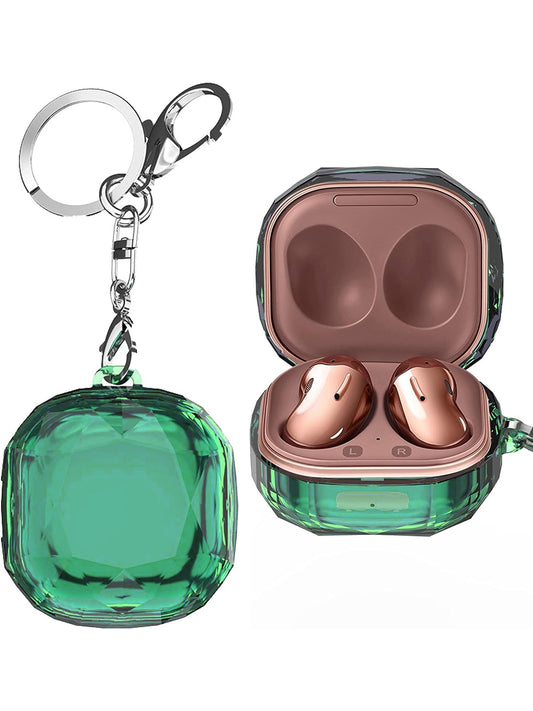 Crystal Clear Case for Galaxy Buds Pro / Buds 2 Pro / Buds 2 / Buds FE / Buds Live with Keychain — Green