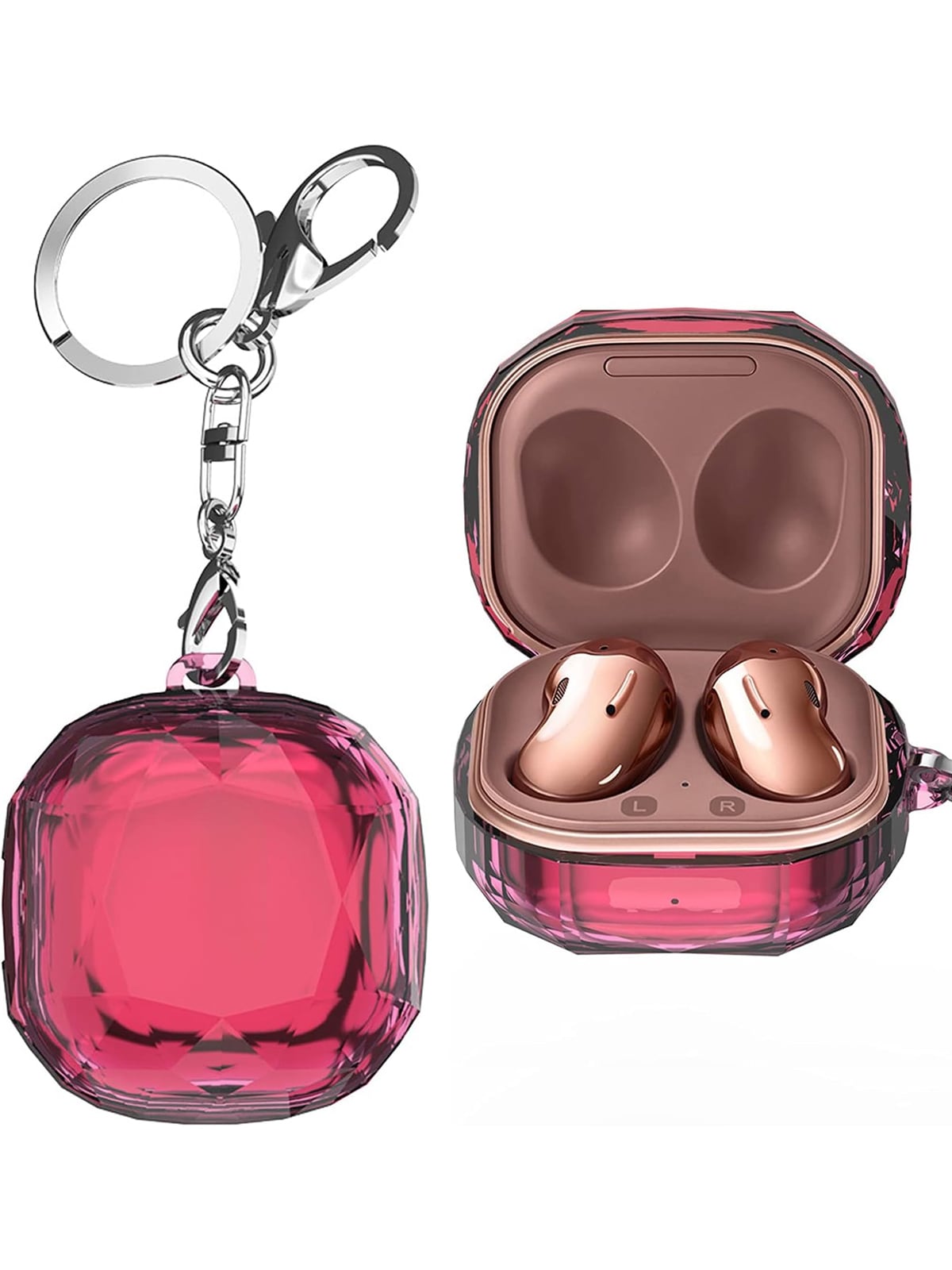 Crystal Clear Case for Galaxy Buds Pro / Buds 2 Pro / Buds 2 / Buds FE / Buds Live with Keychain — Pink