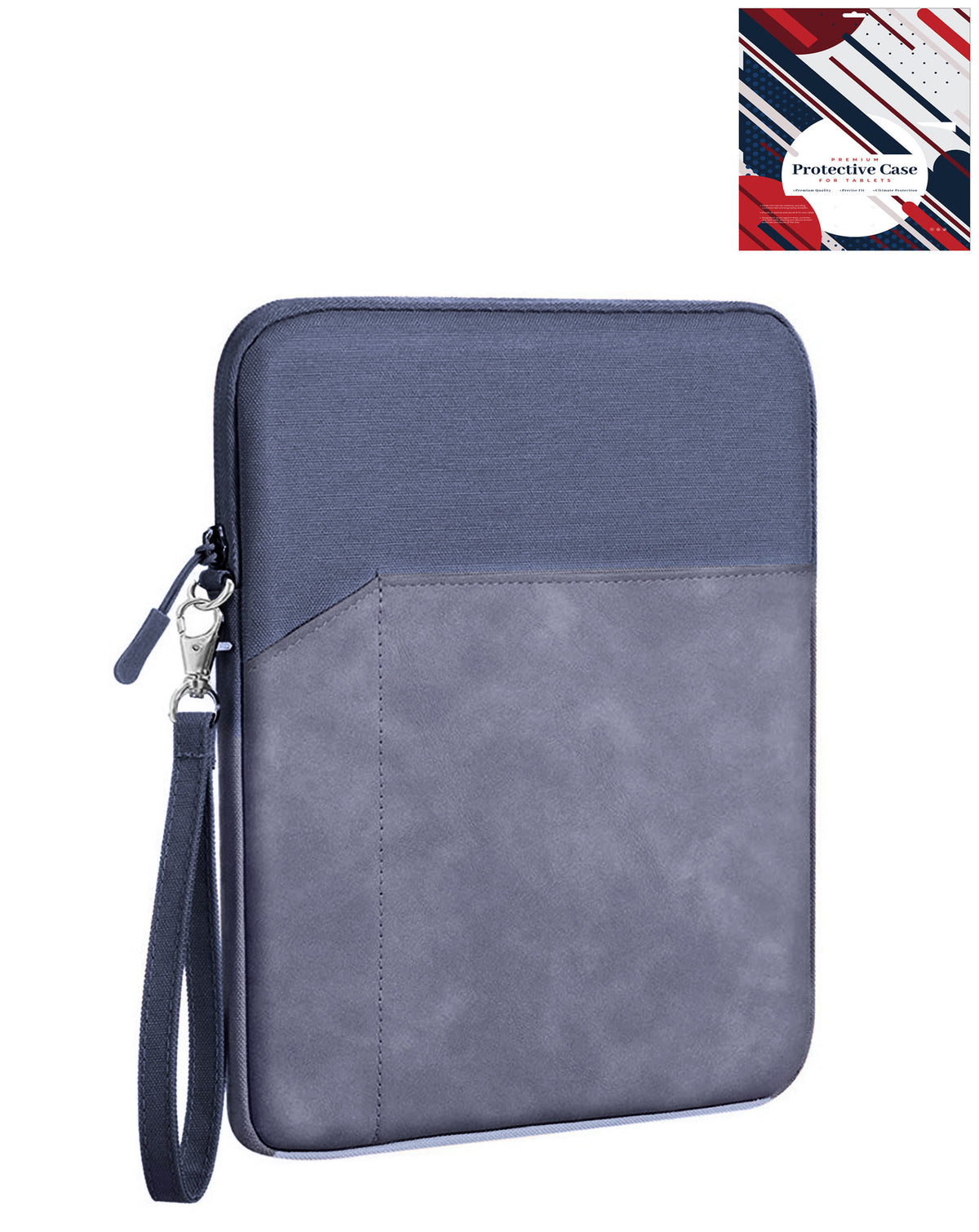 Universal 9-12 Inch Tablet Sleeve with Zipper Pocket and Wrist Strap — Blue