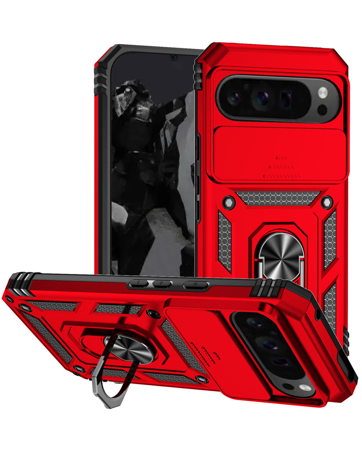 Heavy-Duty Shockproof Camera-Protecting Case for Google Pixel 9 Pro — Red