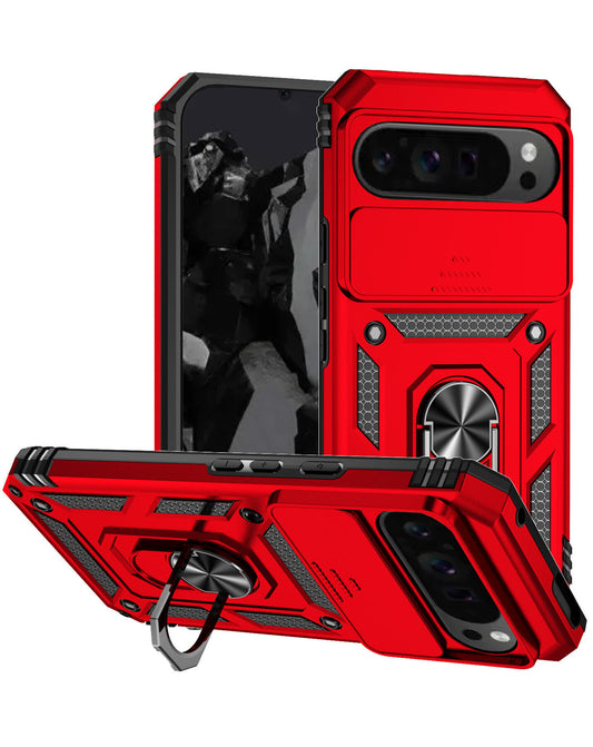 Heavy-Duty Shockproof Camera-Protecting Case for Google Pixel 9 Pro — Red