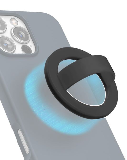 Silicone Magnetic Mount 360 Rotation Finger Smartphone Stand - Black