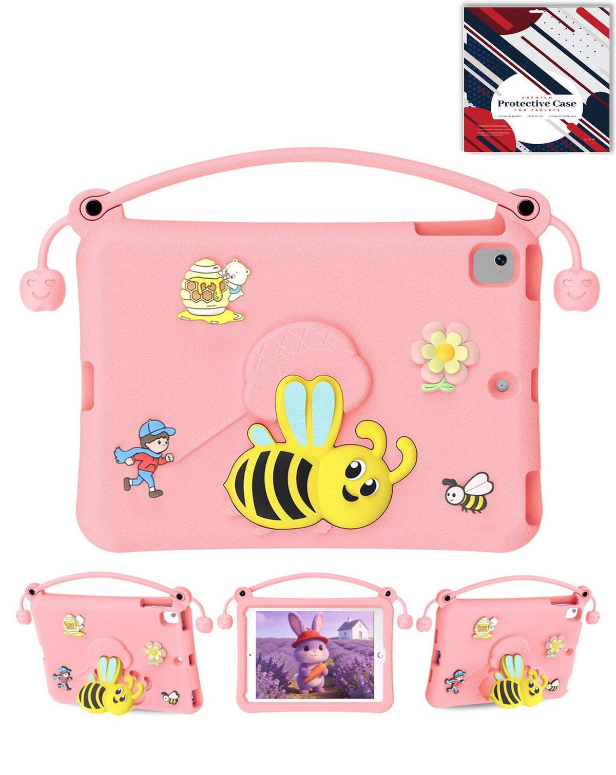 Heavy-Duty Shockproof Kickstand Kids Case for iPad 5 2017 — Pink