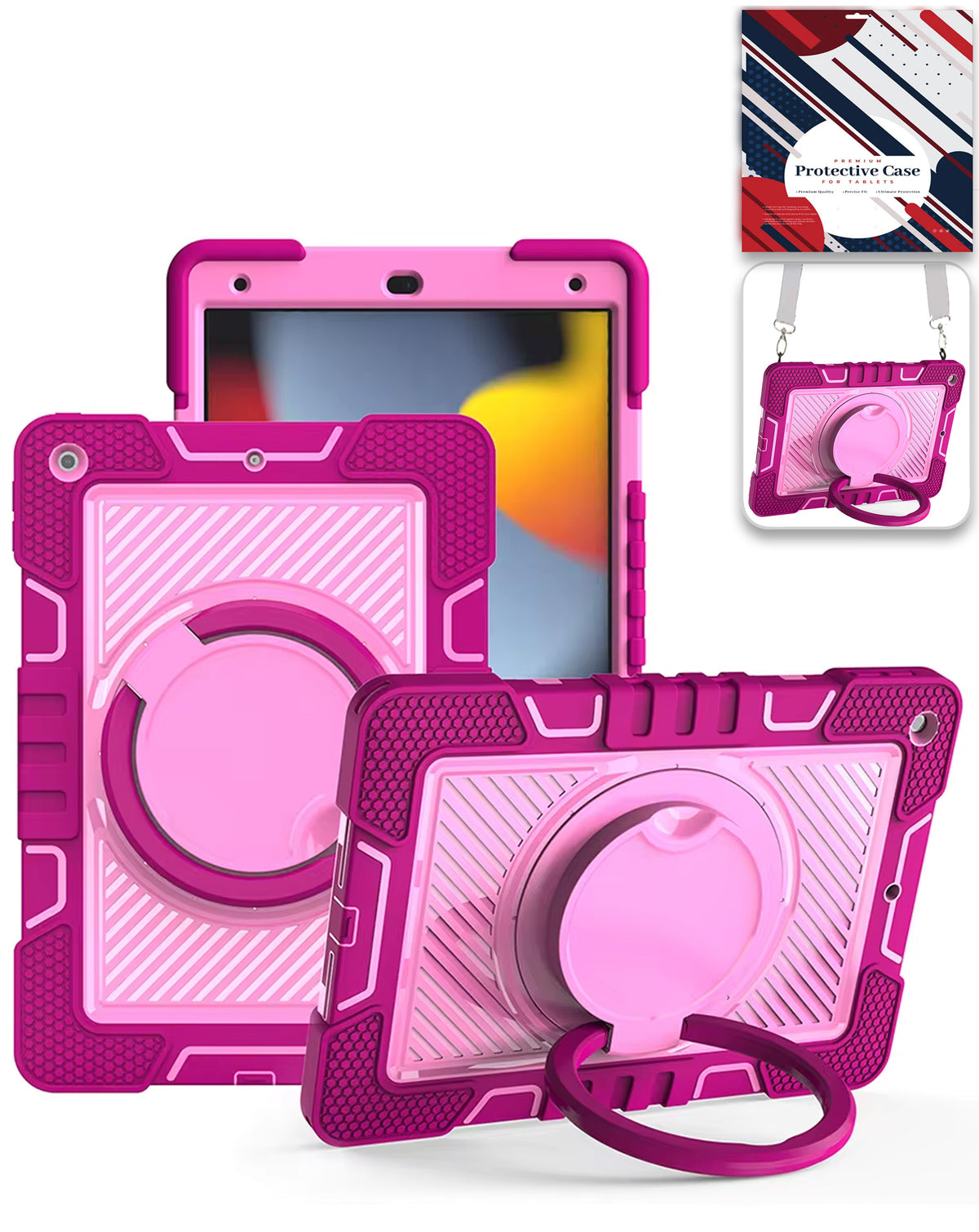 Heavy-Duty Shockproof Kickstand Case for iPad 5 2017 — Hot Pink