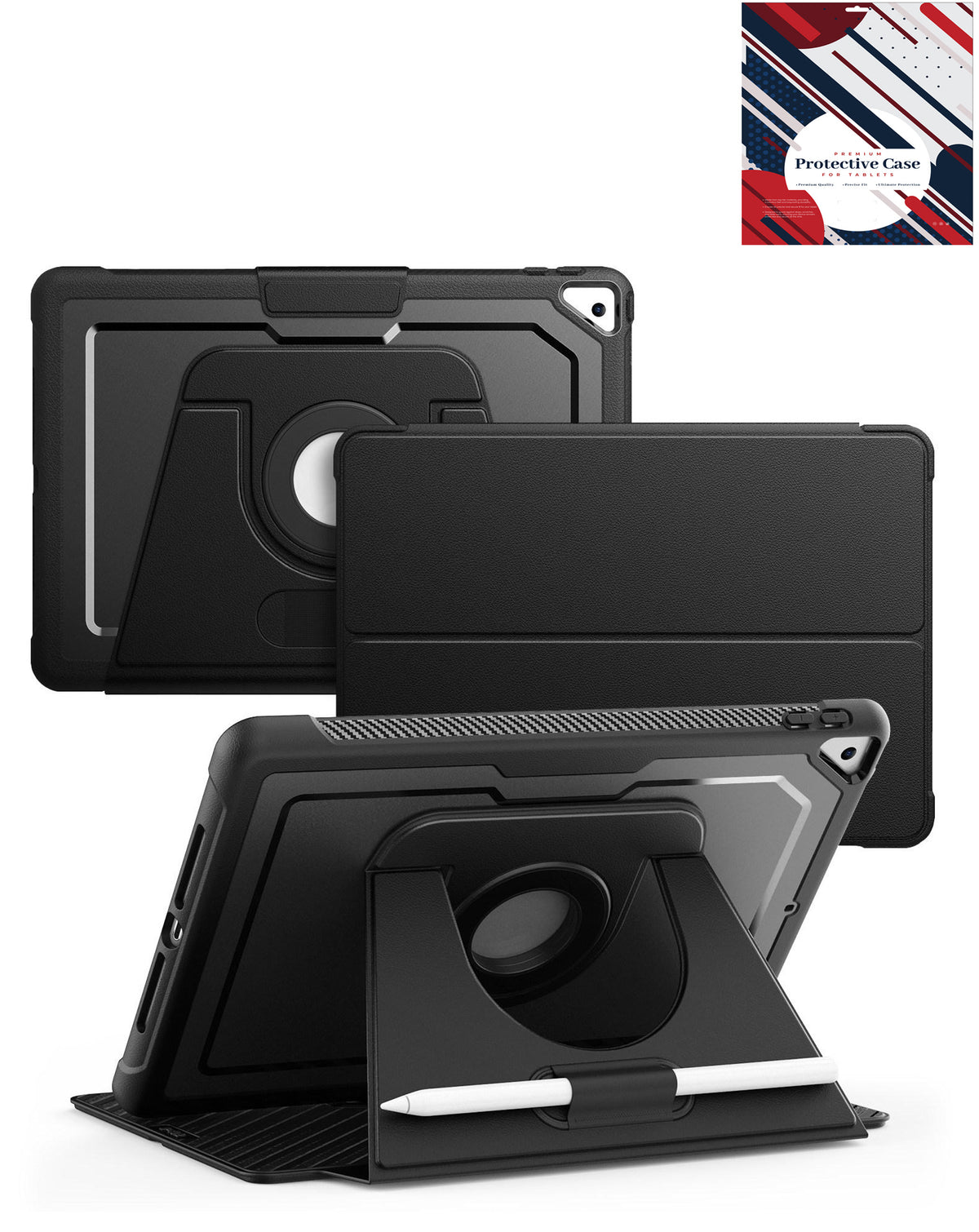 Magnetic Kickstand Leather Case for iPad 10.2 7th / 8th / 9th / Air 3 / Pro 10.5 — Black