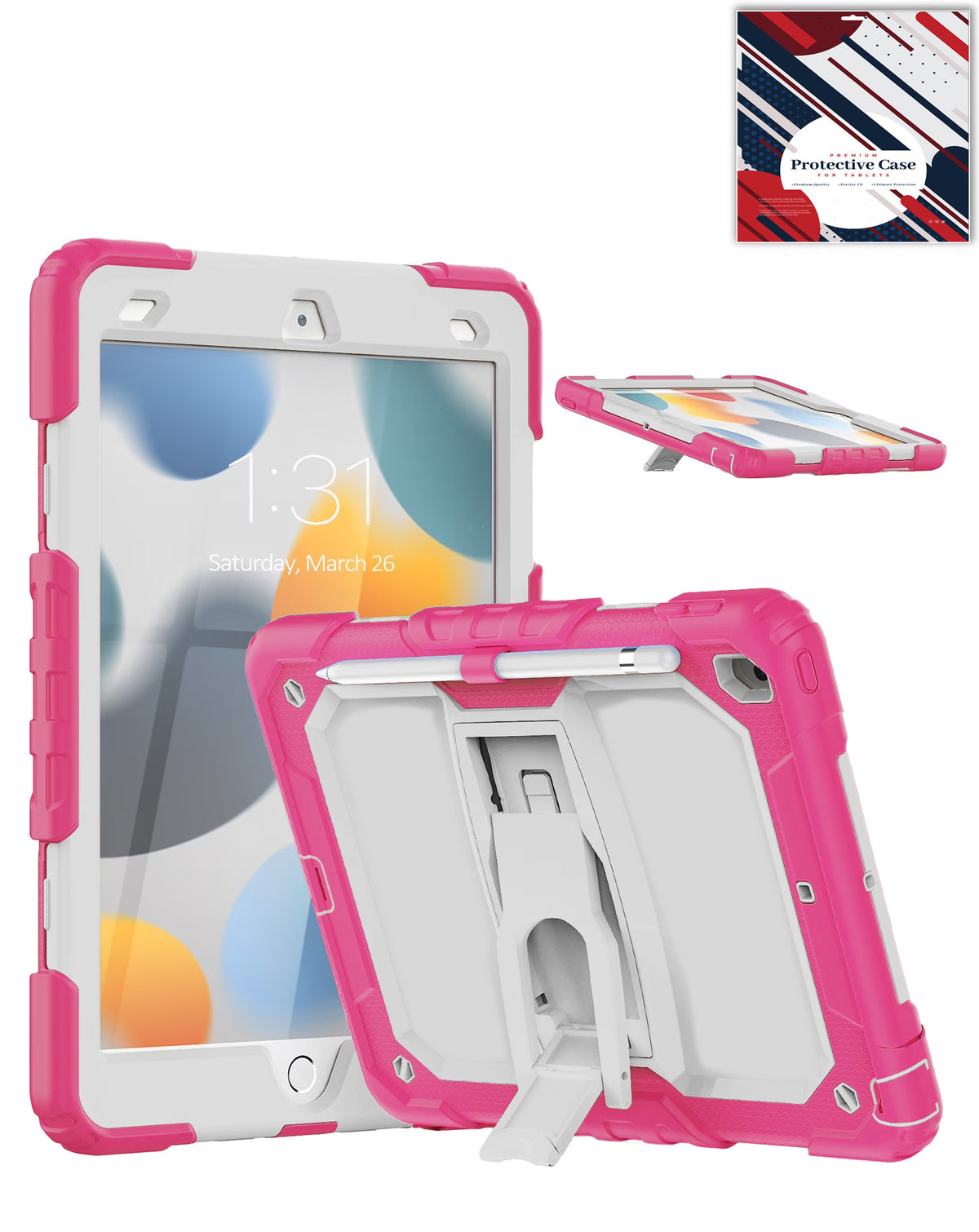 Heavy-Duty Shockproof Kickstand Case for iPad 10.2 7th / 8th / 9th / Air 3 / Pro 10.5 — Hot Pink