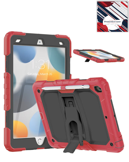 Heavy-Duty Shockproof Kickstand Case for iPad 10.2 7th / 8th / 9th / Air 3 / Pro 10.5 — Red