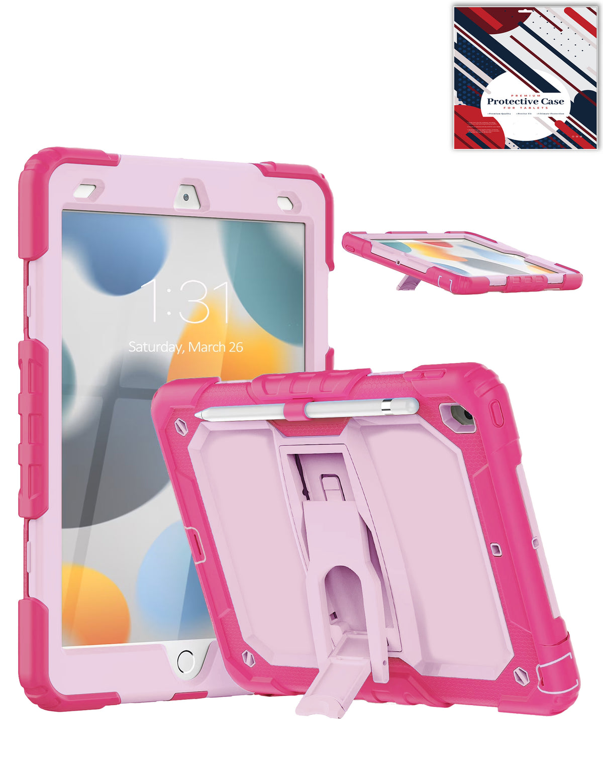 Heavy-Duty Shockproof Kickstand Case for iPad 10.2 7th / 8th / 9th / Air 3 / Pro 10.5 — Hot Pink & Pink