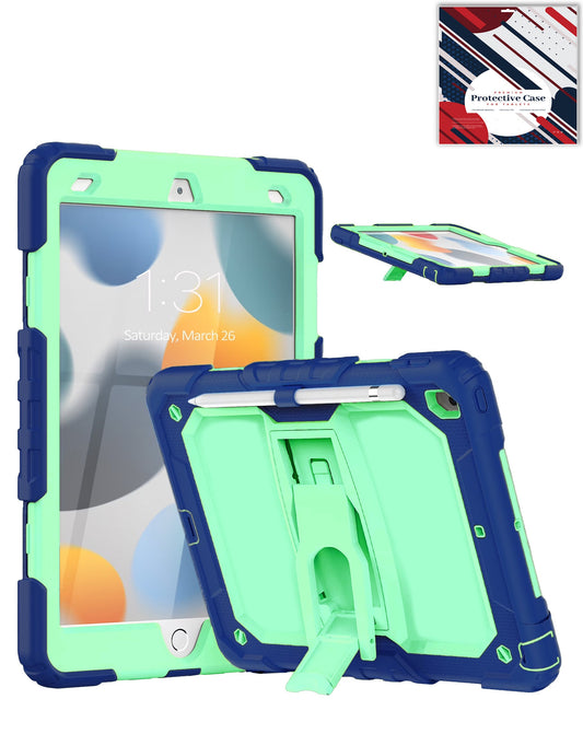 Heavy-Duty Shockproof Kickstand Case for iPad 10.2 7th / 8th / 9th / Air 3 / Pro 10.5 — Navy Blue & Green