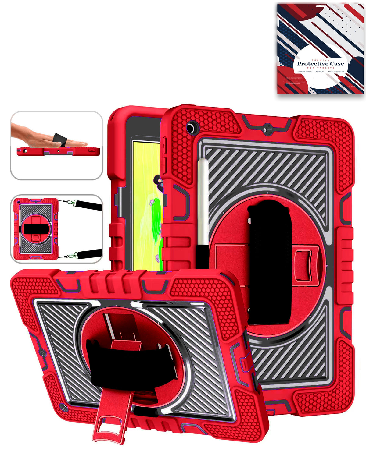 Kickstand Full-Body Case for iPad 10.2 7th / 8th / 9th / Air 3 / Pro 10.5 — Red