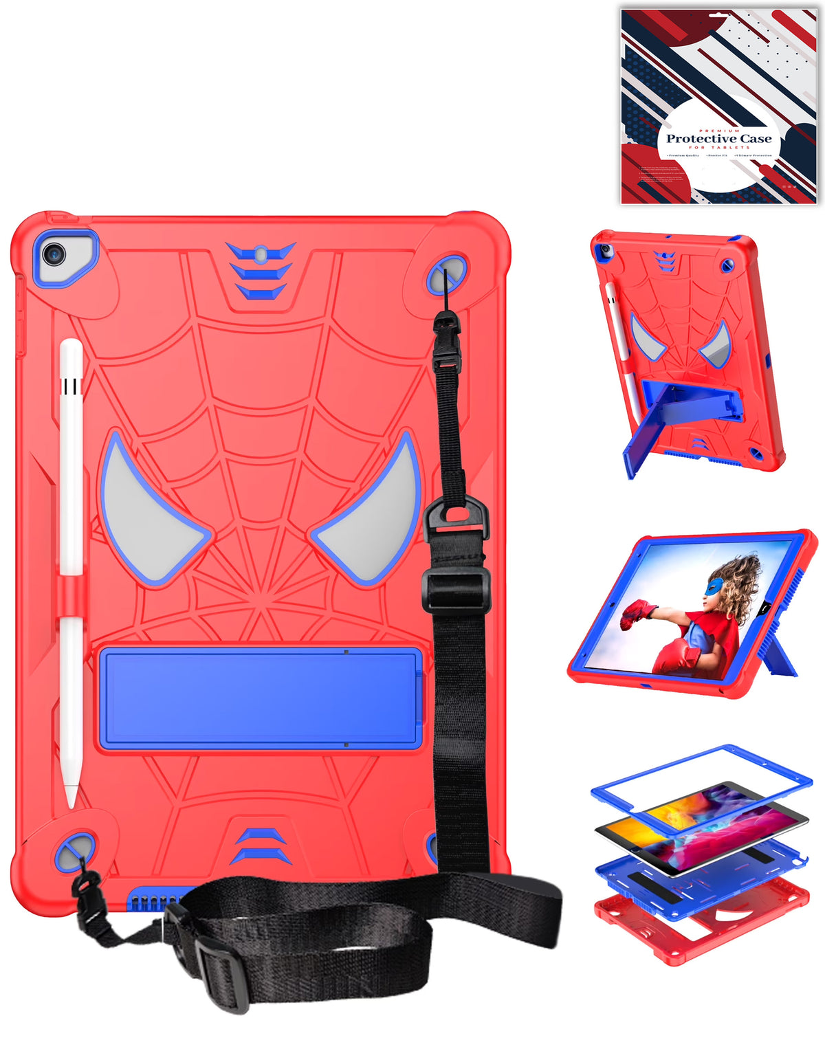 Heavy-Duty Shockproof Kickstand Case for iPad 10.2 7th / 8th / 9th / Air 3 / Pro 10.5 — Red & Blue