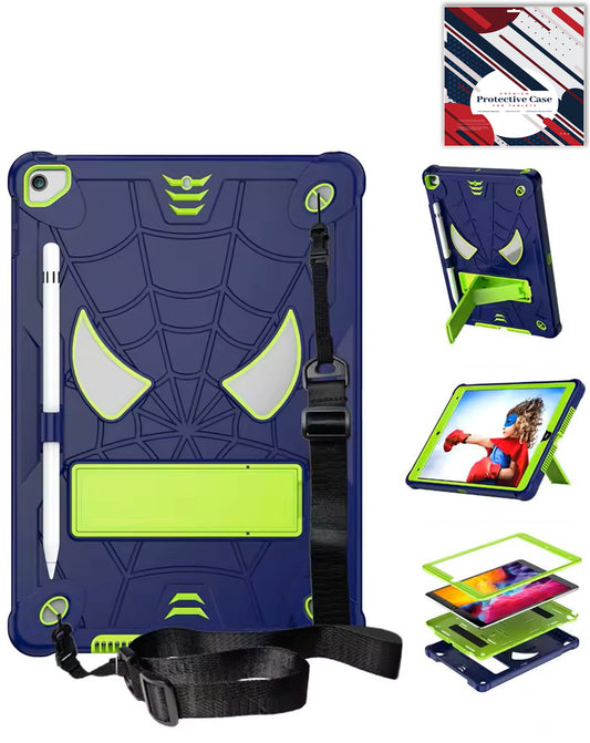 Heavy-Duty Shockproof Kickstand Case for iPad 10.2 7th / 8th / 9th / Air 3 / Pro 10.5 — Navy Blue & Green