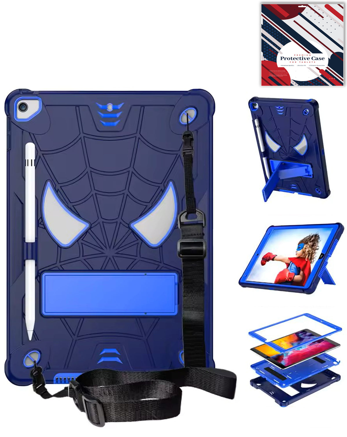 Heavy-Duty Shockproof Kickstand Case for iPad 10.2 7th / 8th / 9th / Air 3 / Pro 10.5 — Navy Blue