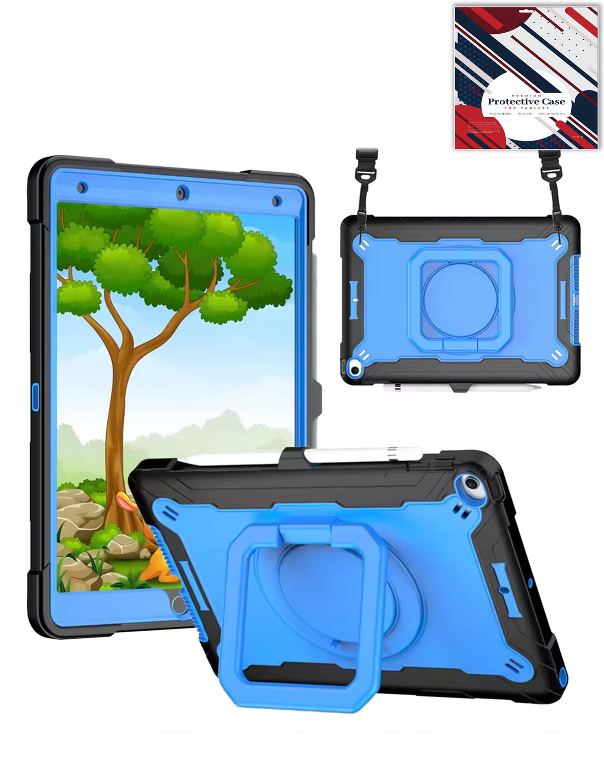 Kickstand Full-Body Case for iPad 10.2 7th / 8th / 9th / Air 3 / Pro 10.5 — Black & Blue