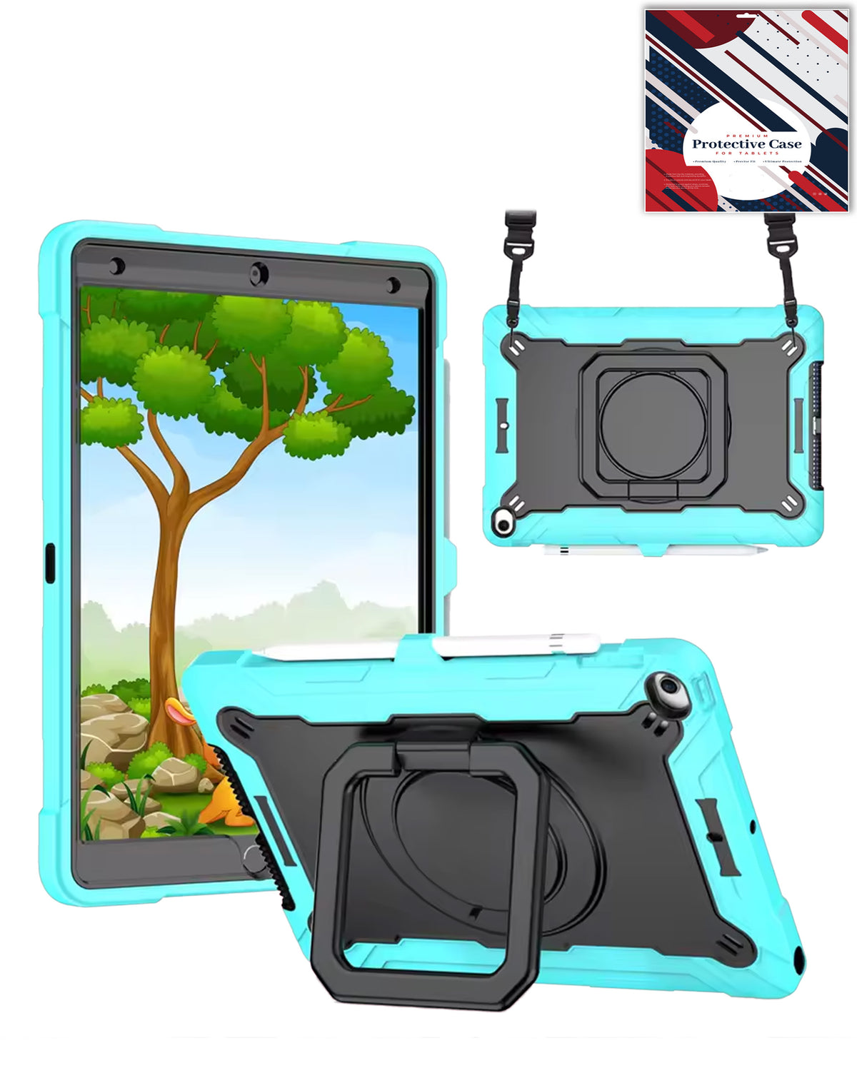 Kickstand Full-Body Case for iPad 10.2 7th / 8th / 9th / Air 3 / Pro 10.5 — Light Blue & Black